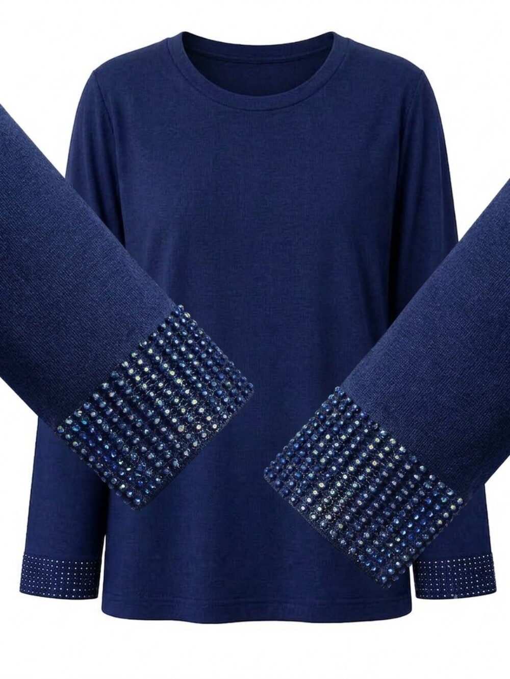 DG2 by Diane Gilman 1X Royal Blue Crewneck Sweater with Beaded Cuffs